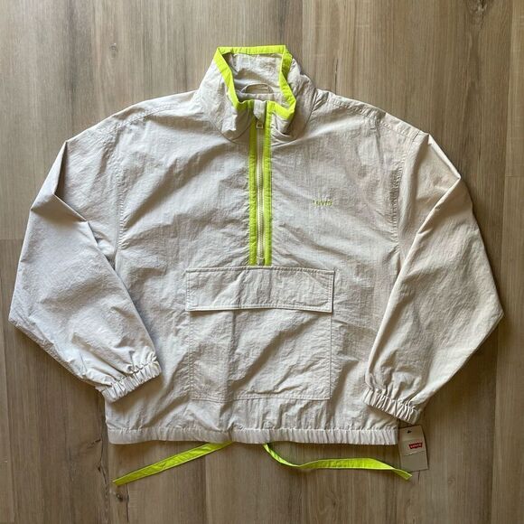 Levi's Jackets & Blazers - Levi’s Women’s Nylon Popover Jacket Tan Lime Green Trim Large NWT